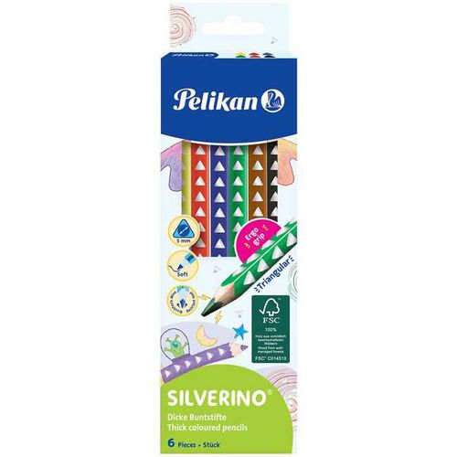 Kleurpotlood Silverino driehoekig dik - set van 6 - Pelikan