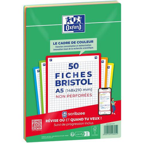Steekkaart Bristol A5 niet geperforeerd - set a 50 - assorti - Oxford