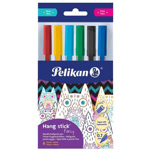 Balpen Hang Stick Fancy - set  a 6 - assorti - Pelikan