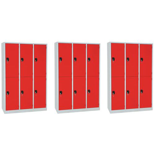 Garderobe 6 deuren, grijsrood, gemonteerd - Set van 3 - Manutan Expert