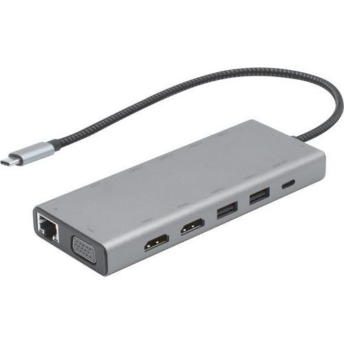 MiniDock USB-C 2x HDMI+VGA LAN 5xUSB-A PD 3.0 SD/ SD - Dacomex