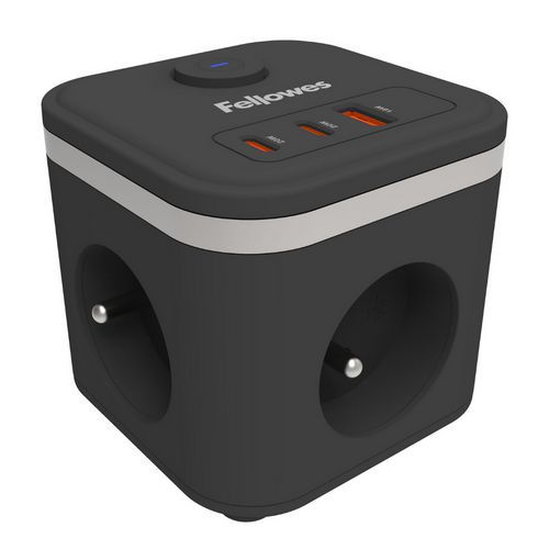 Stekkerblok Power Cube 3 aansluitingen 1 USB-A 2 USB-C - Fellowes