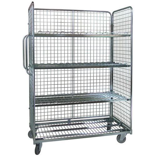 Rolcontainer met 3 zijden en 3 legplanken - 400 kg