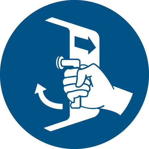 Pictogram Luik vergrendelen, Zelfklevend: nee, Stijf: ja, Norm ISO 7010: ja, Paneel vorm: Rond