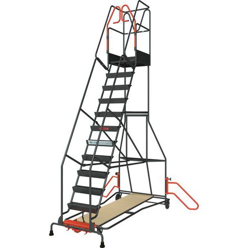 Ergonomisch stellingplatform, Materiaal: Staal, Werkhoogte: 4.47 m, Aantal treden incl. platform: 12