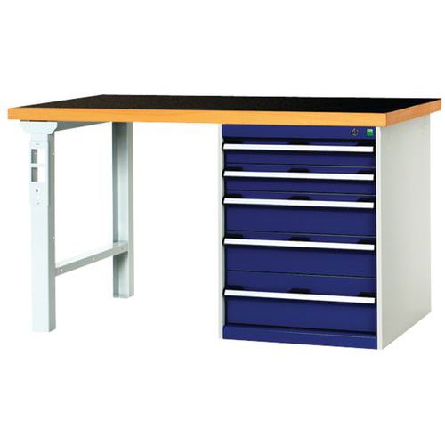 Établi Cubio Combi avec 5 tiroirs - Largeur 200 cm - Polyrey