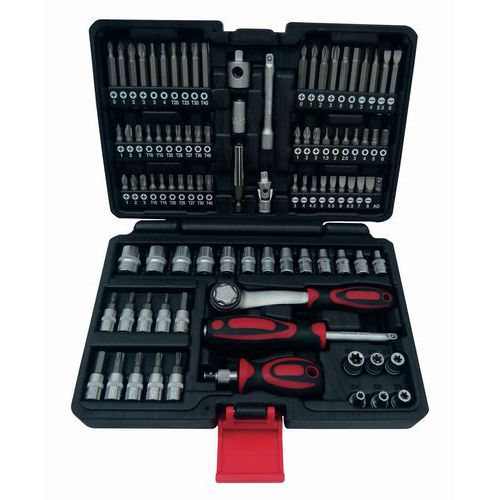 Coffret tournevis, cliquet, embouts + douilles - 97 pièces Coffret tournevis, cliquet, embouts + douilles - 97 pièces