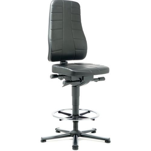 Hoge, ergonomische werkplaatsstoel All-in-One - Op glijders