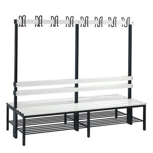 Bank pvc kapstok - 8 tot 16 kledinghaken - Dubbelzijdig - Met rugleuning en schoenenrek