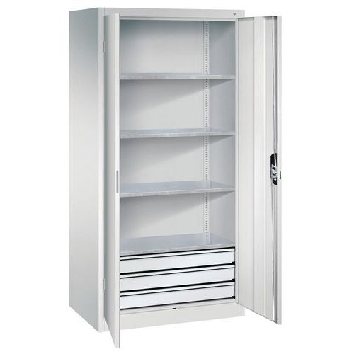 Armoire porte battantes à tiroirs grande largeur