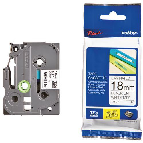 Labelcassette voor labelprinter Brother, Karakters kleur: Zwart, Lengte lint: 8 m, Breedte: 18 mm