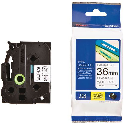 Labelcassettes voor labelprinters Brother, Karakters kleur: Zwart, Lengte lint: 8 m, Breedte: 36 mm