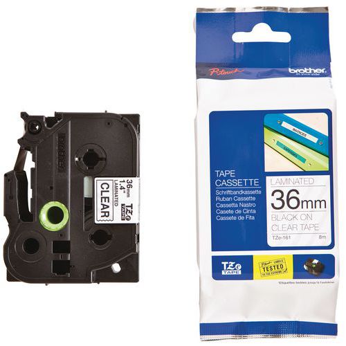 Labelcassettes voor labelprinters Brother, Karakters kleur: Zwart, Lengte lint: 8 m, Breedte: 36 mm