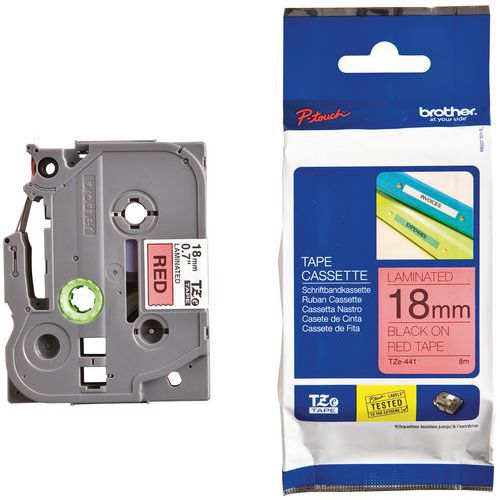 Labelcassette voor labelprinter Brother, Karakters kleur: Zwart, Lengte lint: 8 m, Breedte: 18 mm