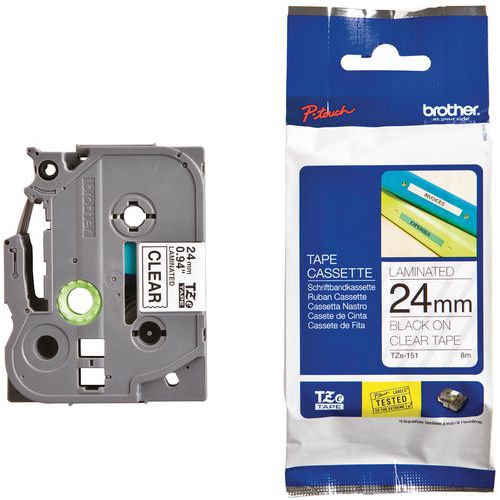 Labelcassettes voor labelprinters Brother, Karakters kleur: Zwart, Lengte lint: 8 m, Breedte: 24 mm