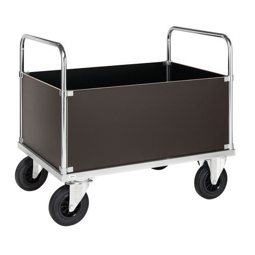 Stalen wagen - 4 hoge dichte wanden - 2 duwbeugels - draagvermogen 500 kg Stalen wagen - 4 hoge dichte wanden - 2 duwbeugels - draagvermogen 500 kg