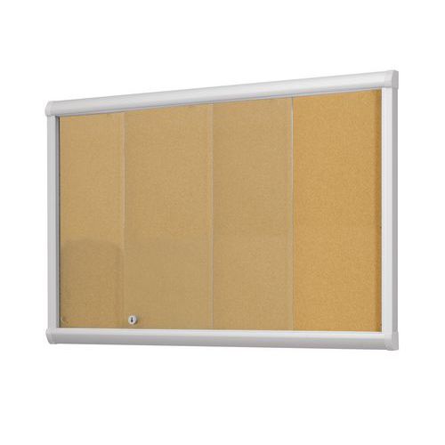 Binnenvitrine met schuifdeuren Leader - Achterwand van kurk - Deur van veiligheidsglas