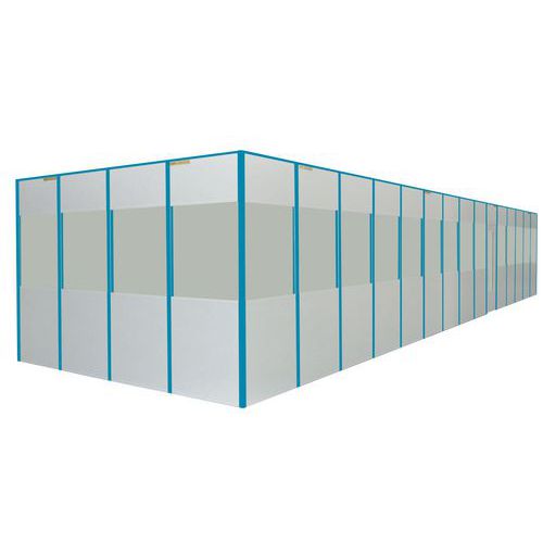 Enkelvoudige scheidingswand in melamine - Paneel voor de helft in glas - Hoogte 2,53 m