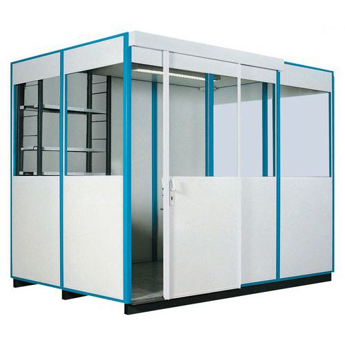 Cabine met enkelvoudige wand in melamine, Totale hoogte: 2.45 m, Totale breedte: 2.04 m
