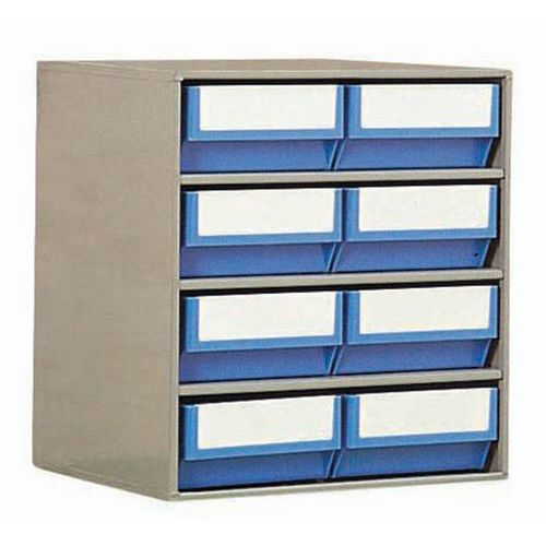 Blok met ladebakken, Totale inhoud: 4.5 L, Aantal bakken: 8, Bak kleur: Blauw, Totale hoogte: 395 mm