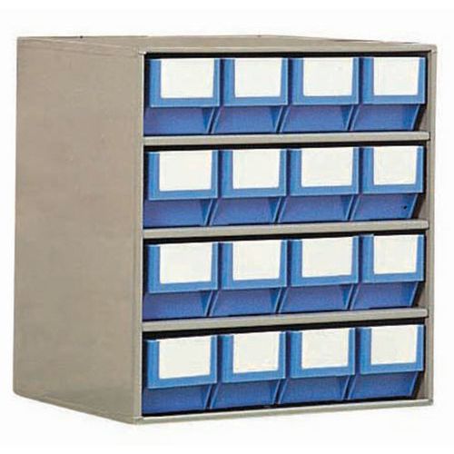 Blok met ladebakken, Totale inhoud: 2.1 L, Aantal bakken: 16, Bak kleur: Blauw, Totale hoogte: 395 mm