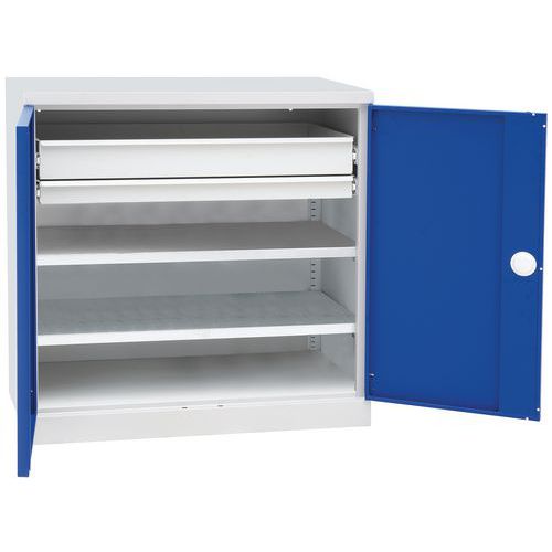 Armoire basse à tablettes et tiroirs coulissants - Manutan Expert