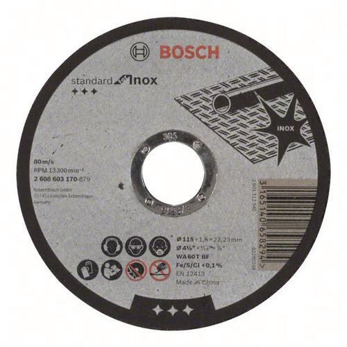 Doorslijpschijf recht Inox , Asgat Ø: 22.23 mm, Ø: 115 mm, Dikte: 1.6 mm, Type nr.: 2608603170