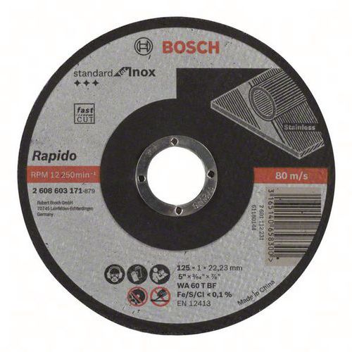 Doorslijpschijf recht Inox , Asgat Ø: 22.23 mm, Ø: 125 mm, Dikte: 1 mm, Type nr.: 2608603171