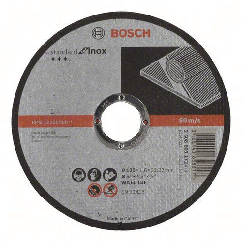 Doorslijpschijf recht Inox , Asgat Ø: 22.23 mm, Ø: 125 mm, Dikte: 1.6 mm, Type nr.: 2608603172