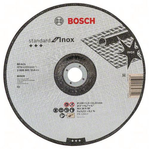 Doorslijpschijf recht Inox , Asgat Ø: 22.23 mm, Ø: 230 mm, Dikte: 1.9 mm, Type nr.: 2608601514