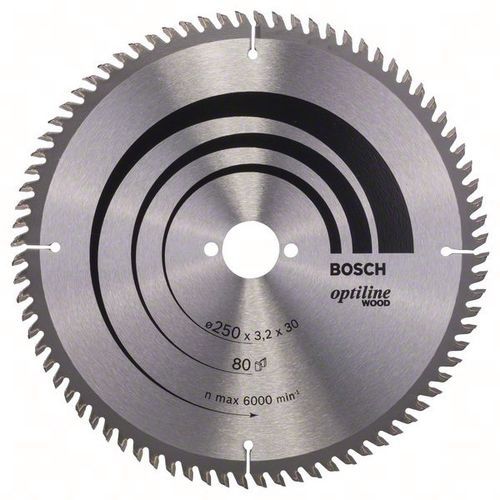 Cirkelzaagblad Optiline Wood, Asgat Ø: 30 mm, Ø: 25 cm, Aantal tanden: 80, Type nr.: 2608640660