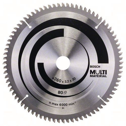Cirkelzaagblad Multi Material, Asgat Ø: 30 mm, Ø: 26 cm, Aantal tanden: 80, Type nr.: 2608641204