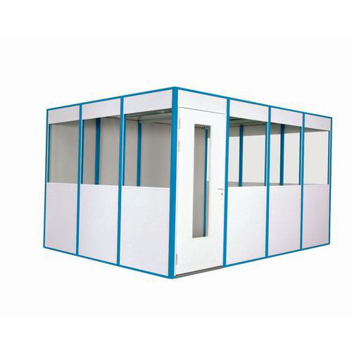 Cabine met enkelvoudige wand in melamine, Totale hoogte: 2.45 m, Totale breedte: 3.04 m
