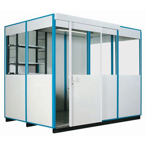 Cabine met enkelvoudige wand in melamine, Totale hoogte: 2.45 m, Totale breedte: 2.04 m