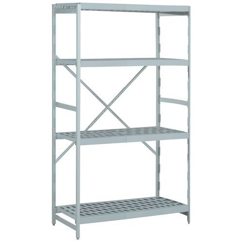 Aluminium stelling voor voedingsmiddelen norm 12 - polystyrol legbord - Hupfer Aluminium stelling voor voedingsmiddelen norm 12 - polystyrol legbord - Hupfer