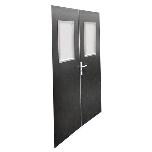 Porte battante pour cloisons d'atelier tôle d'acier ou mélaminé - Panneau semi-vitré - Hauteur 3 m