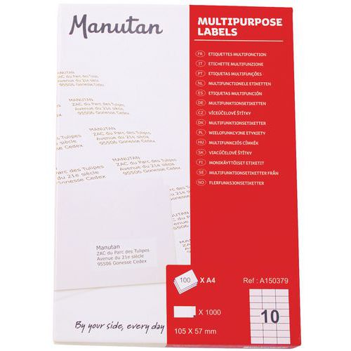 Multifunctionele etiketten, Aantal etiketten/vel: 10, Aantal etiketten: 1000, Lengte etiket: 105 mm
