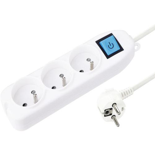 Contactdoos Manutan 230 V, 3 aansluitingen en schakelaar NF - Manutan Contactdoos Manutan 230 V, 3 aansluitingen en schakelaar NF - Manutan