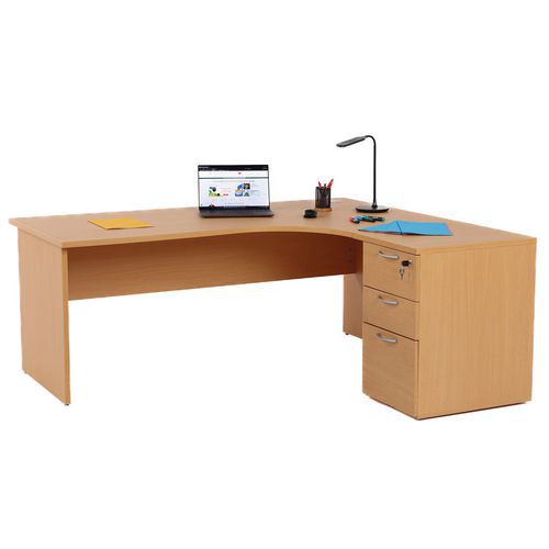 Compact bureau met ladeblok - Onderstel met wangen - Beuken - Manutan Expert