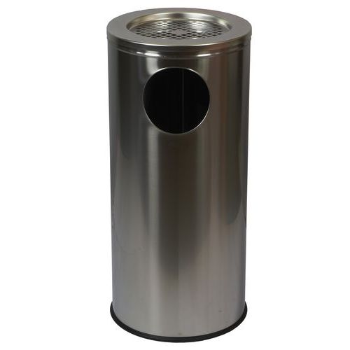 Afvalbak voor buiten van metaal met asbak, Vuilnisbak inhoud: 34 L, Ergonomisch: nee, Kleur: Grijs/zilver
