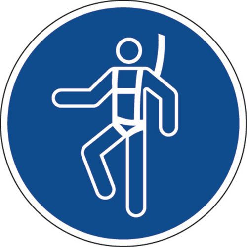 Gebodsbord - Veiligheidsharnas verplicht - Zelfklevend Gebodsbord - Veiligheidsharnas verplicht - Zelfklevend