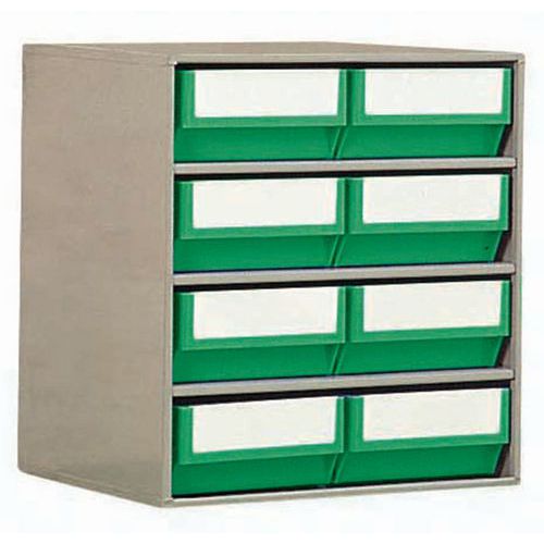 Blok met ladebakken, Totale inhoud: 4.5 L, Aantal bakken: 8, Bak kleur: Groen, Totale hoogte: 395 mm