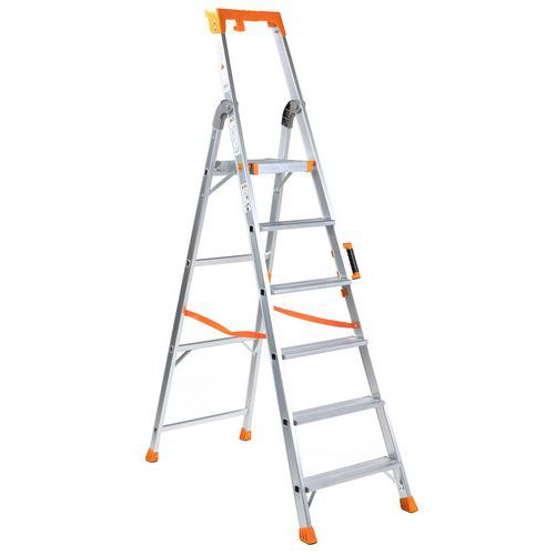 Professionele trap van aluminium, Toegangshoogte: 3.37 m, Totale hoogte: 1.980 m, Platform hoogte: 1.371 m