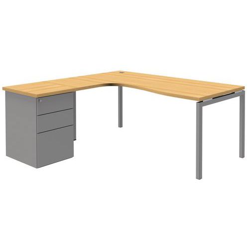Compact bureau met ladeblok Open - Beuken/aluminium