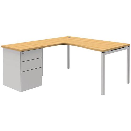 Compact bureau met ladeblok Open - Beuken/wit