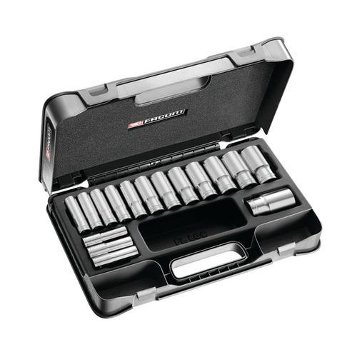 Coffret douilles 1/2 longues 6 pans métriques - S.405AE Coffret douilles 1/2 longues 6 pans métriques - S.405AE