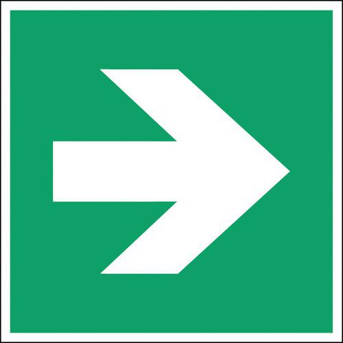 Panneau secours et évacuation carré  - flèche directionnelle droite - Rigide
