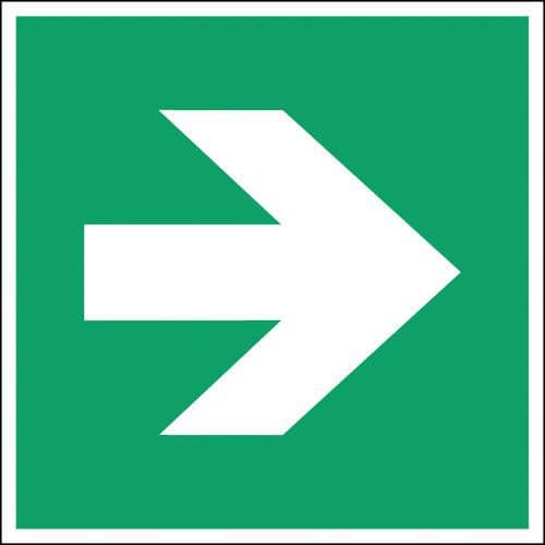 Panneau secours et évacuation carré  - flèche directionnelle droite - Rigide