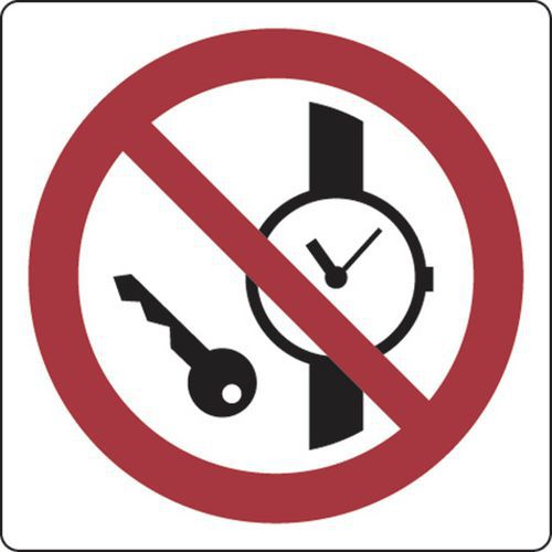 Verbodsbord - Metalen voorwerpen of horloges verboden - Aluminium