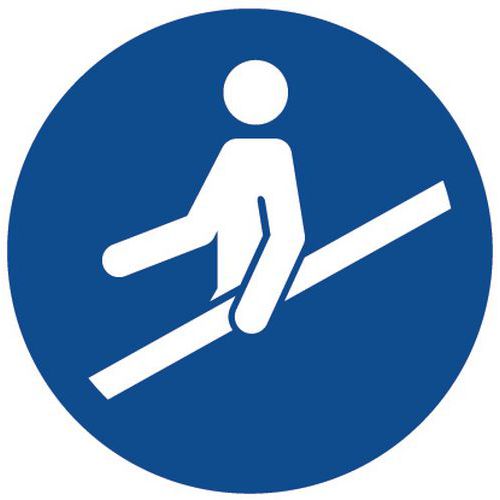Gebodsbord - Gebruik de leuningen - Aluminium Gebodsbord - Gebruik de leuningen - Aluminium